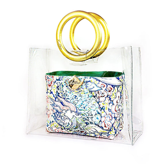 NGƯ LONG - giỏ quai sơn mài ánh vàng