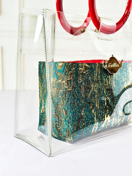 GREEN GOLD - giỏ quai sơn son & gấm dệt chỉ vàng
