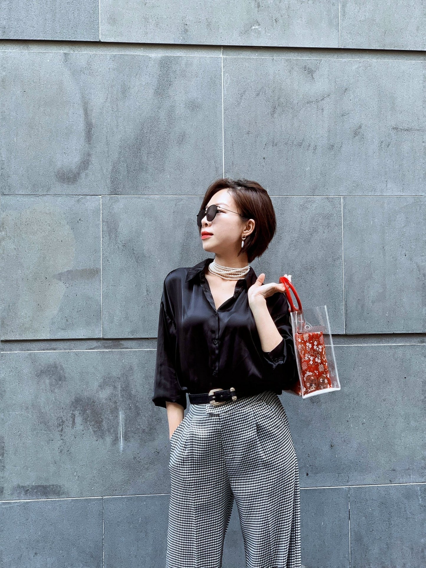 HỒNG HOẢ- giỏ quai sơn son & gấm dệt chỉ vàng - Katkosaigon 